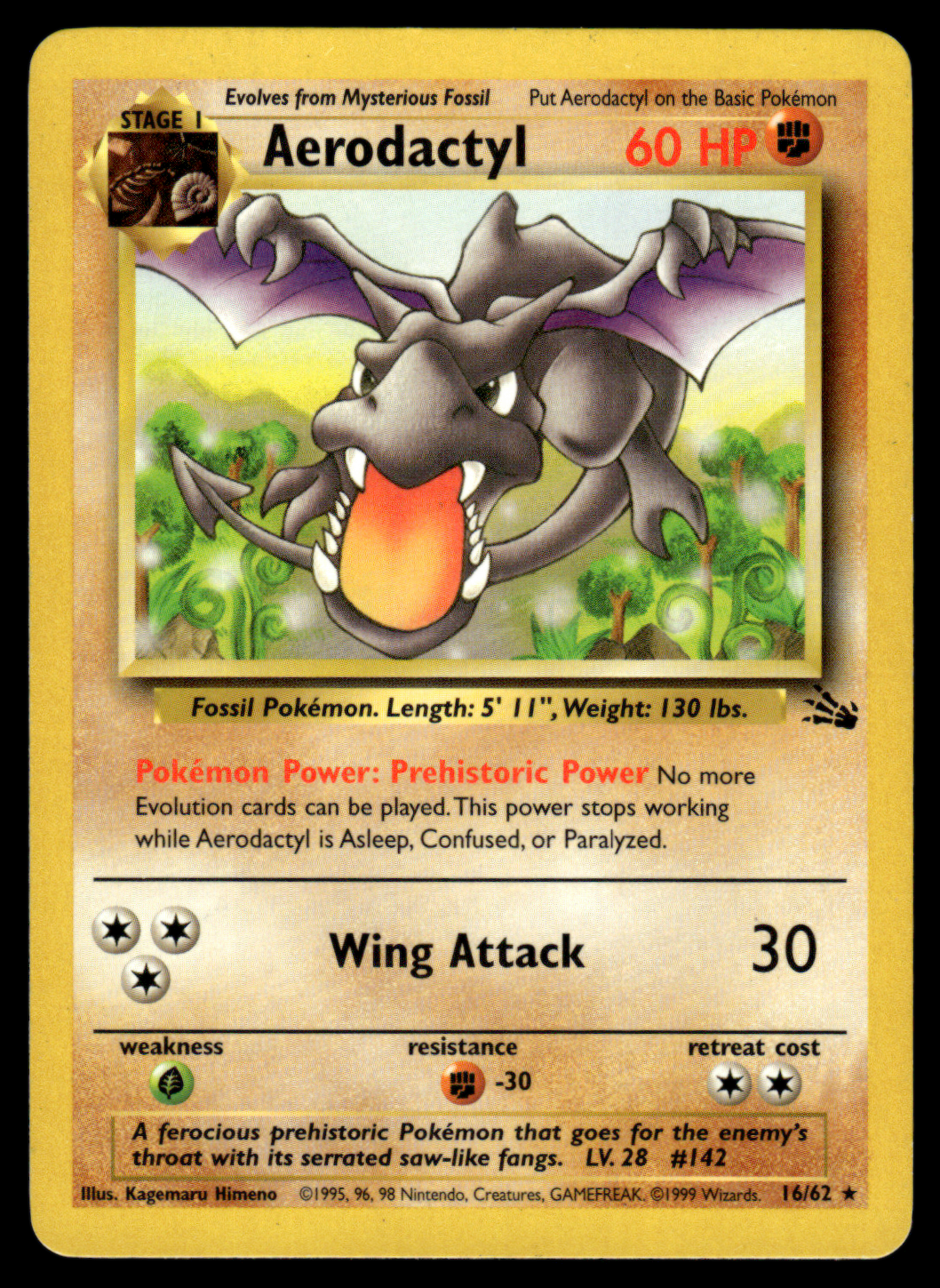 Pokemon Card Aerodactyl Fossil Set Non-Holo 16/62 M-NM