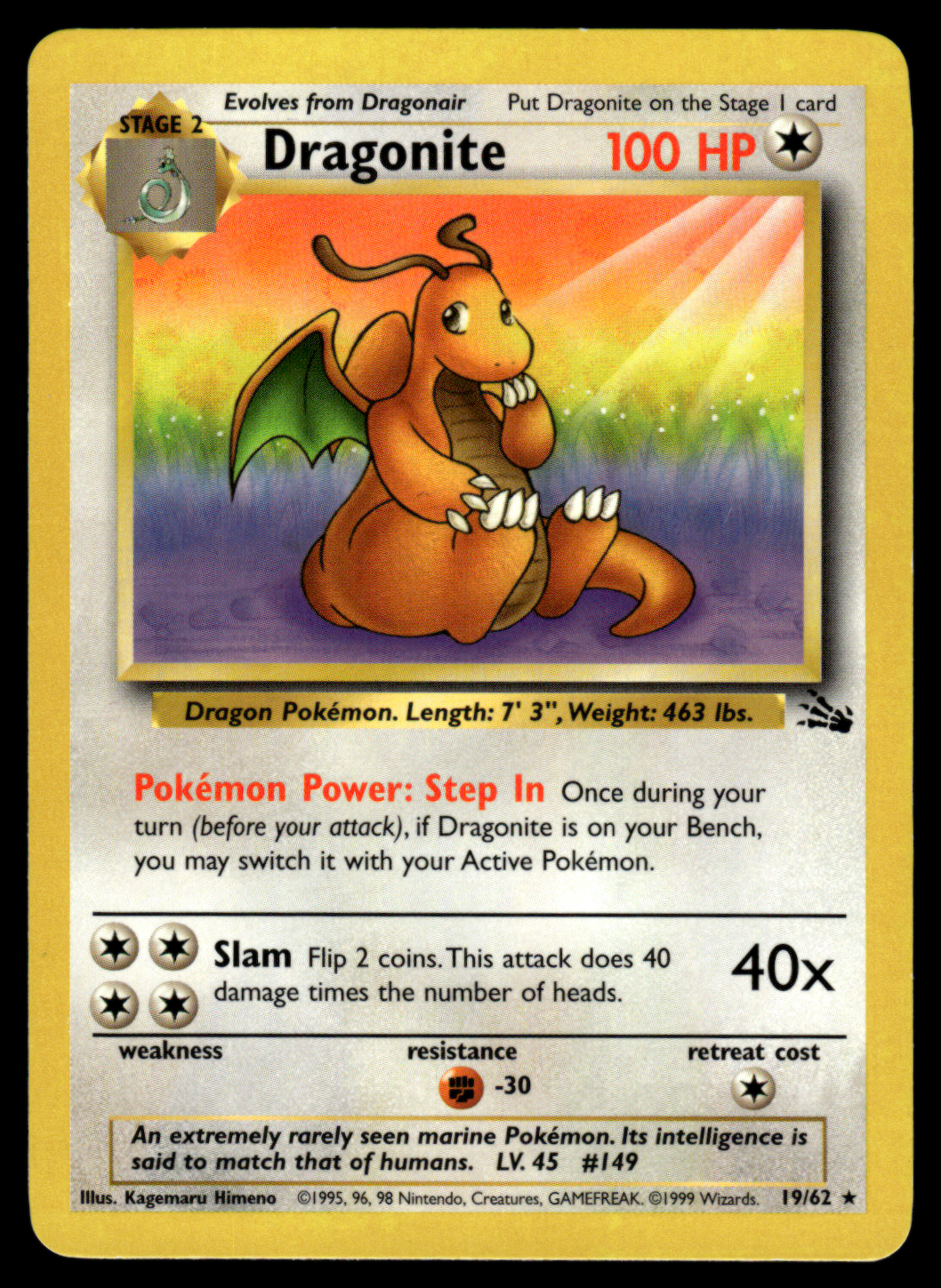 Pokemon Card Dragonite Fossil Set Non-Holo 19/62 NM-LP Gamers Combined Pokemon Card Dragonite Fossil Set Non-Holo 19/62 NM-LP Gamers Combined