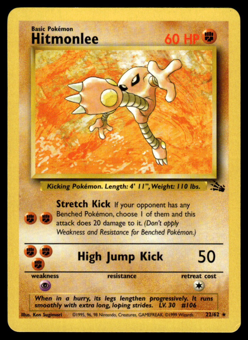 Pokemon Card Hitmonlee Fossil Set Non-Holo 22/62 NM-LP