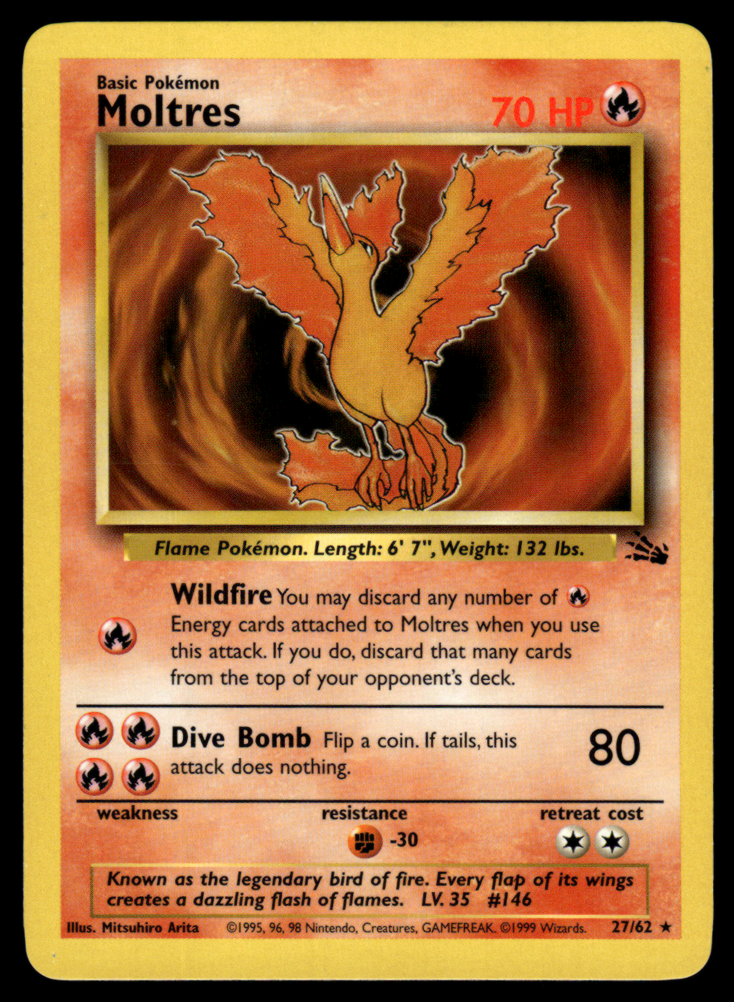 Pokemon Card Moltres Fossil Set Non-Holo 27/62 NM-LP