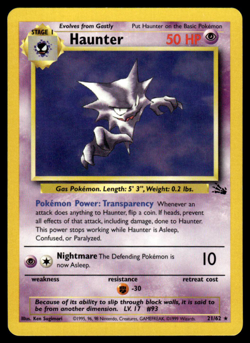 1995 haunter pokemon card Pokemon Card Haunter Fossil Set Non-Holo 21/62 NM-LP – Gamers Combined
