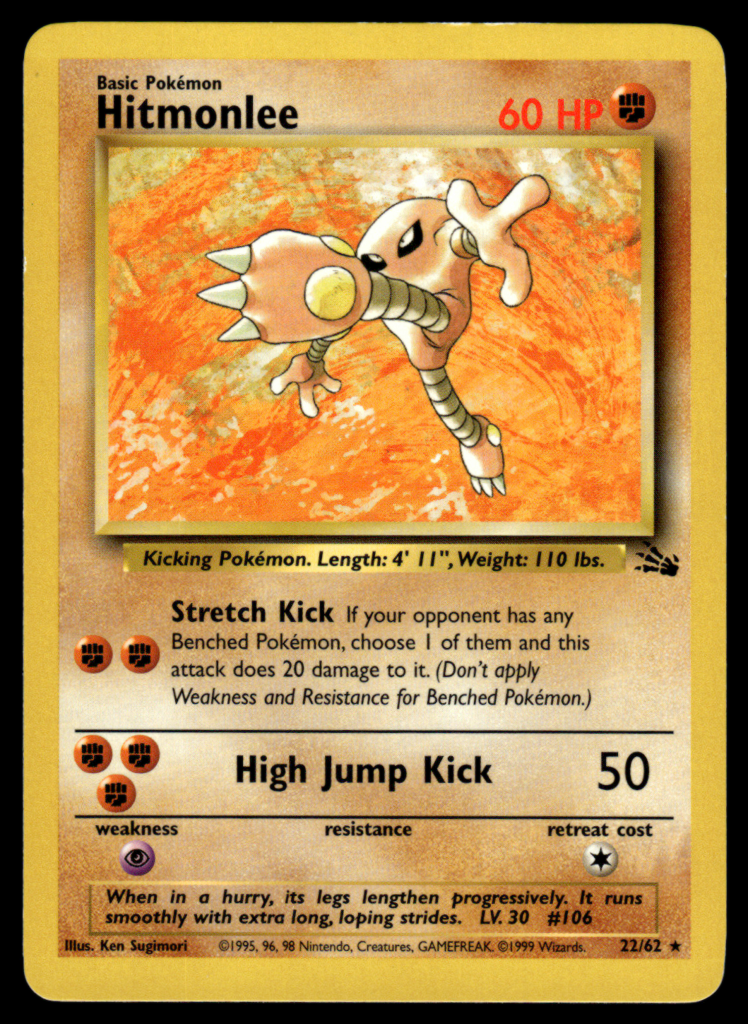 Pokemon Card Hitmonlee Fossil Set Non-Holo 22/62 NM-LP