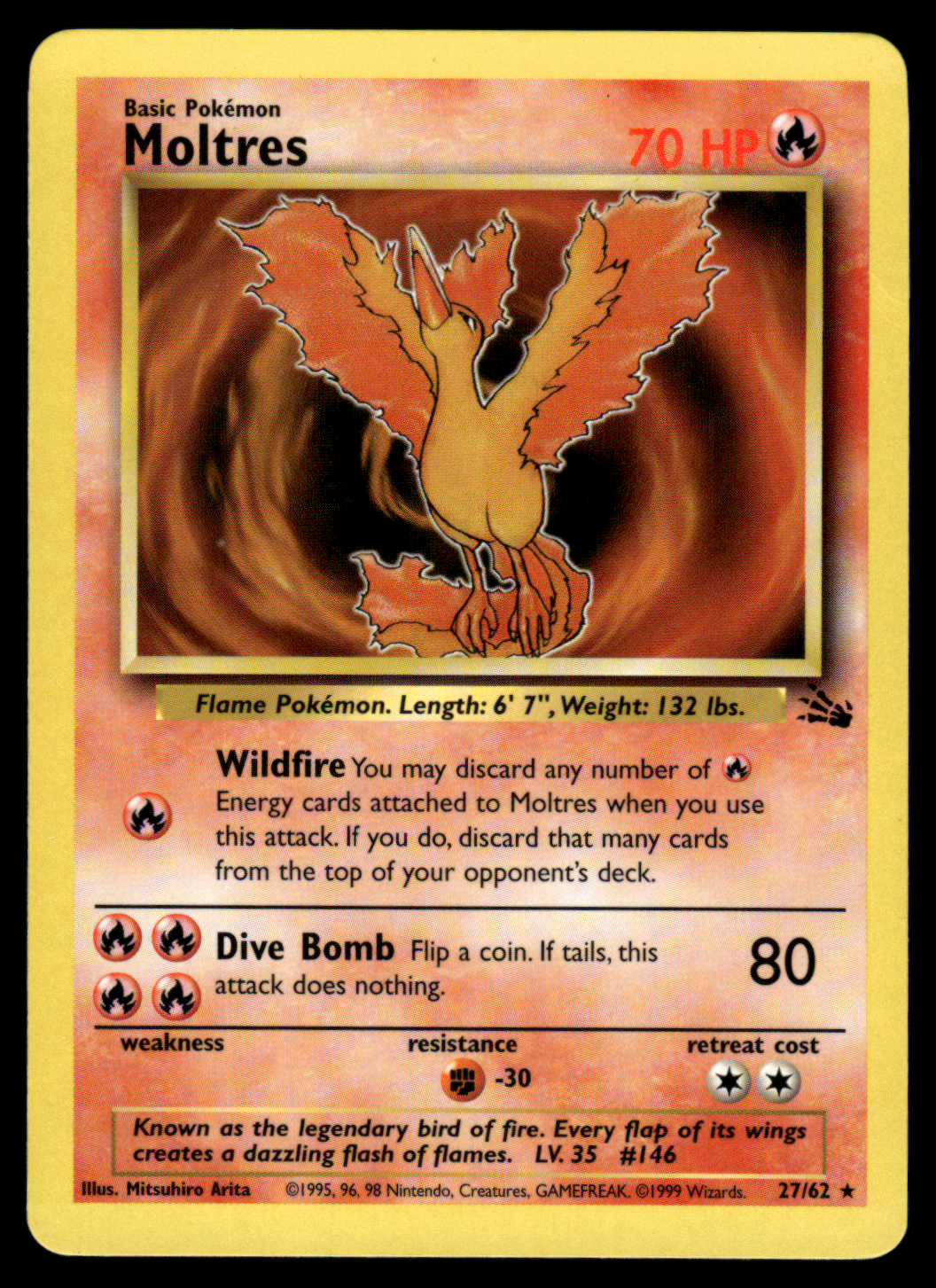 Pokemon Card Moltres Fossil Set Non-Holo 27/62 NM-LP