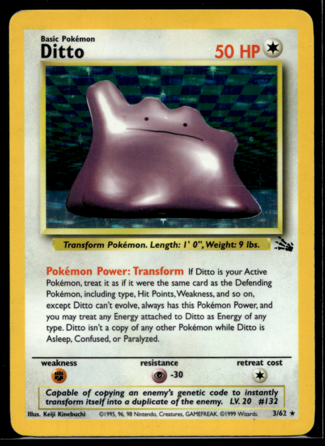 Pokemon Card Ditto Fossil Set Holo 3/62 LP-MP