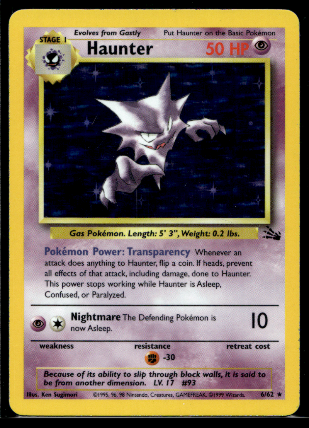 1995 haunter pokemon card 029/102 Base Set (Shadowless) style setup or your main portfolio 1995, 96, 98 Pokemon Card