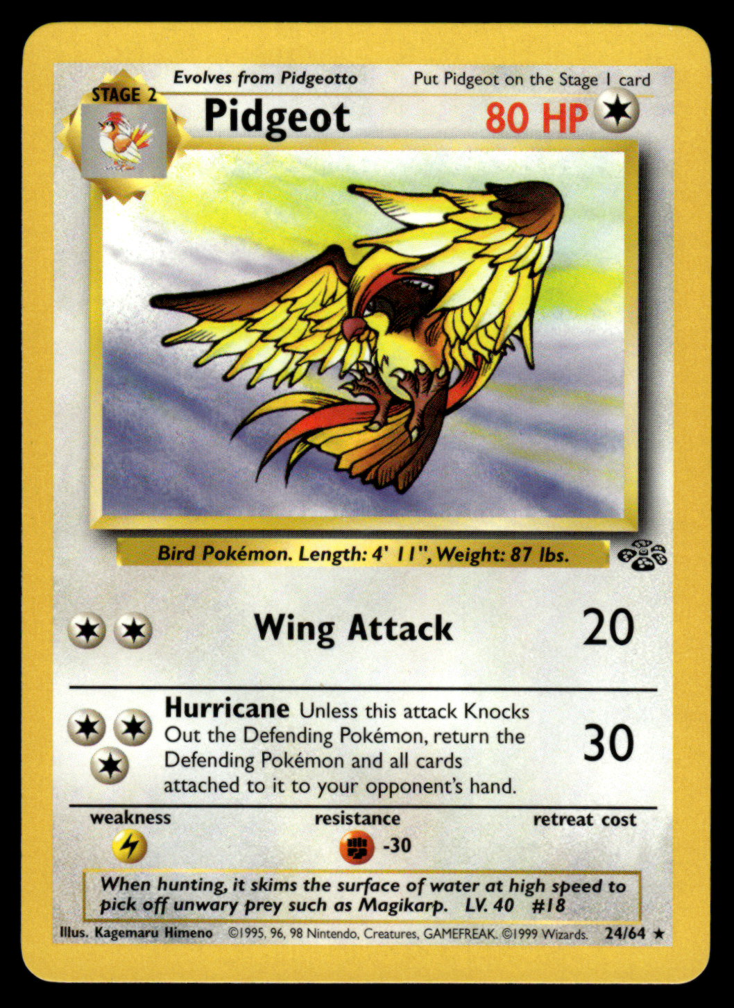 Pokemon Card Pidgeot Jungle Set Non-Holo 24/64 NM-LP