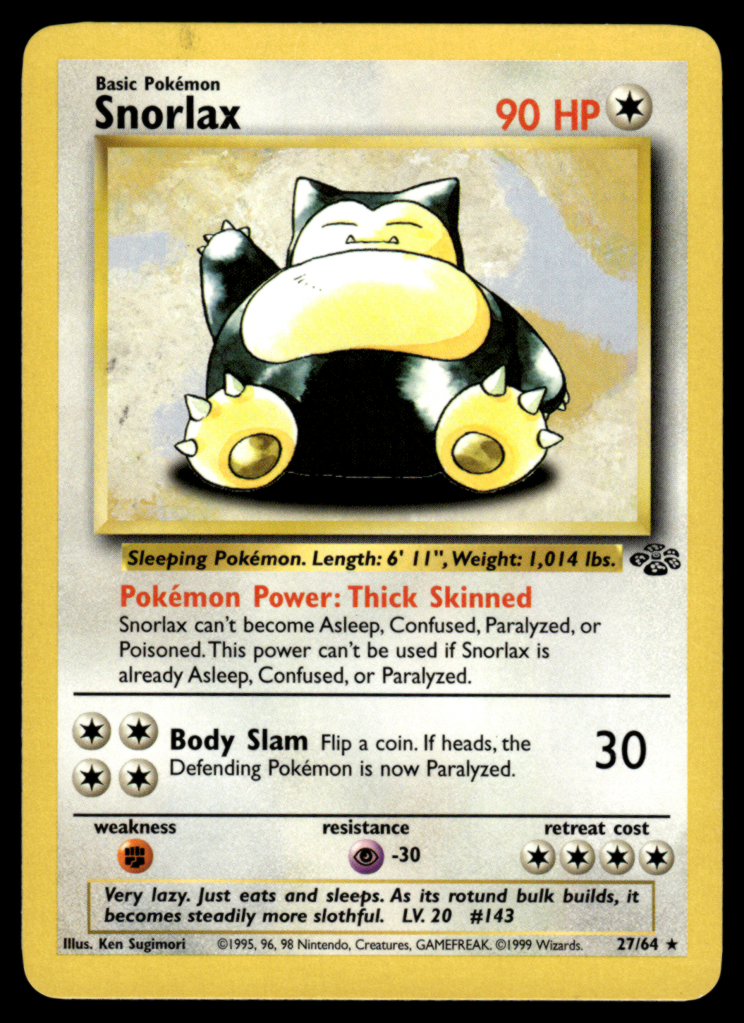 Pokemon Card Snorlax Jungle Set Non-Holo 27/64 NM-LP