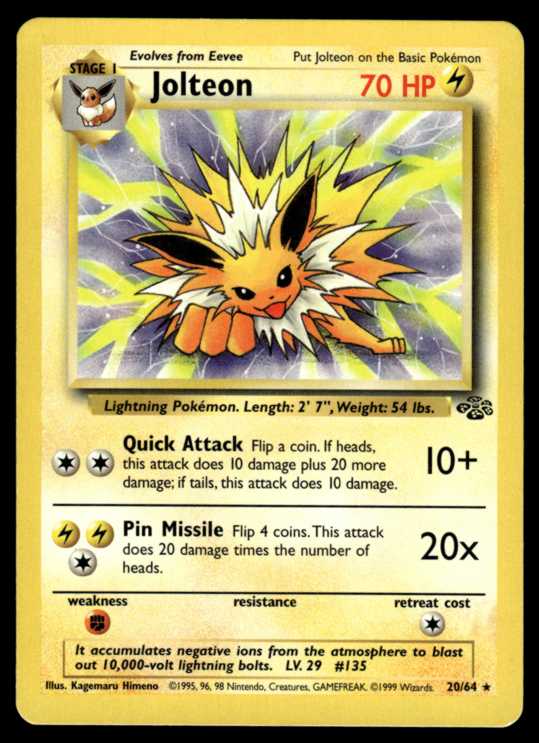 Pokemon Card Jolteon Jungle Set Non-Holo 20/64 NM-LP