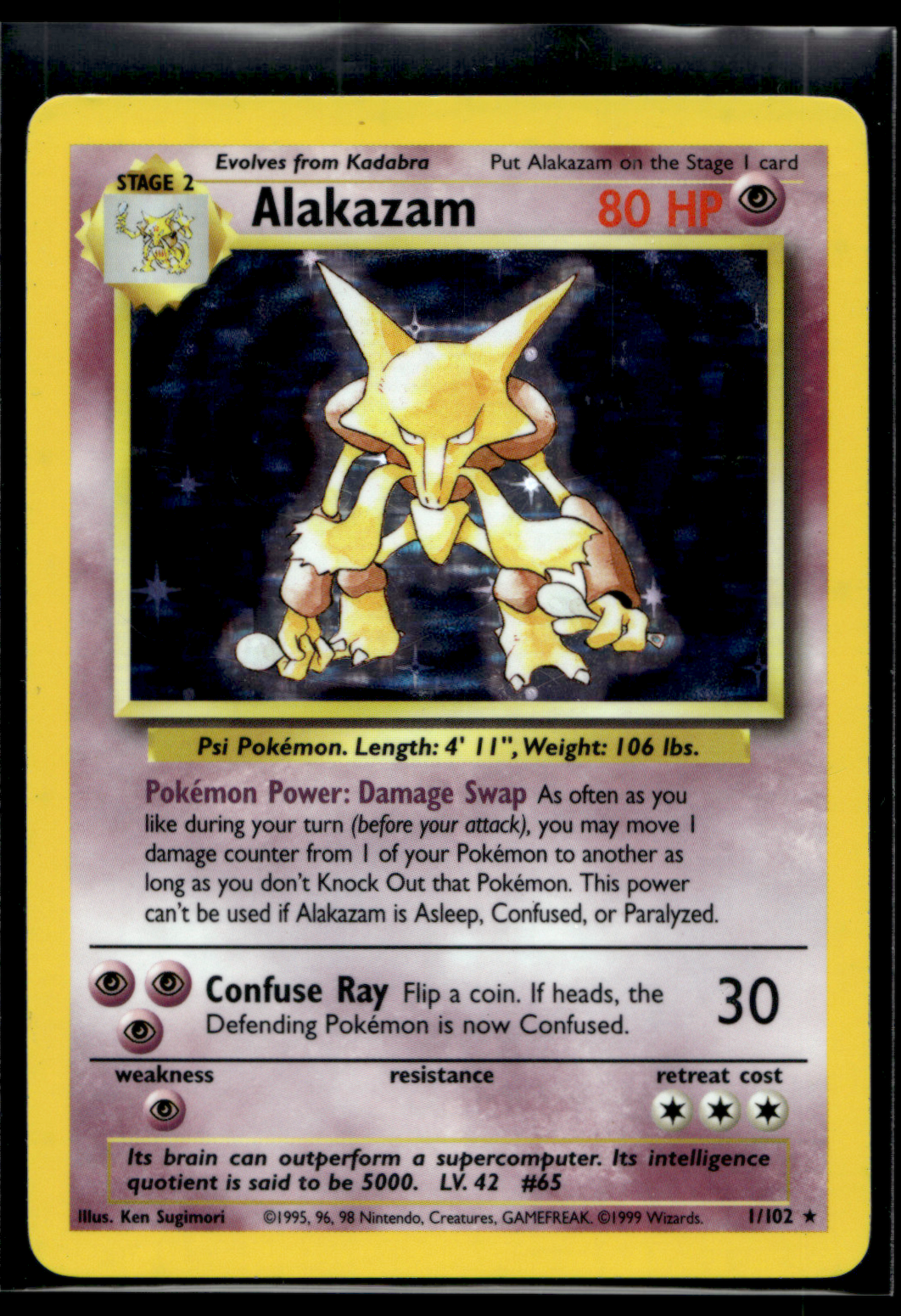 alakazam pokemon card 1/102 Pokemon Card Alakazam Holo Base Set Unlimited 1/102 NM-LP – Gamers Combined