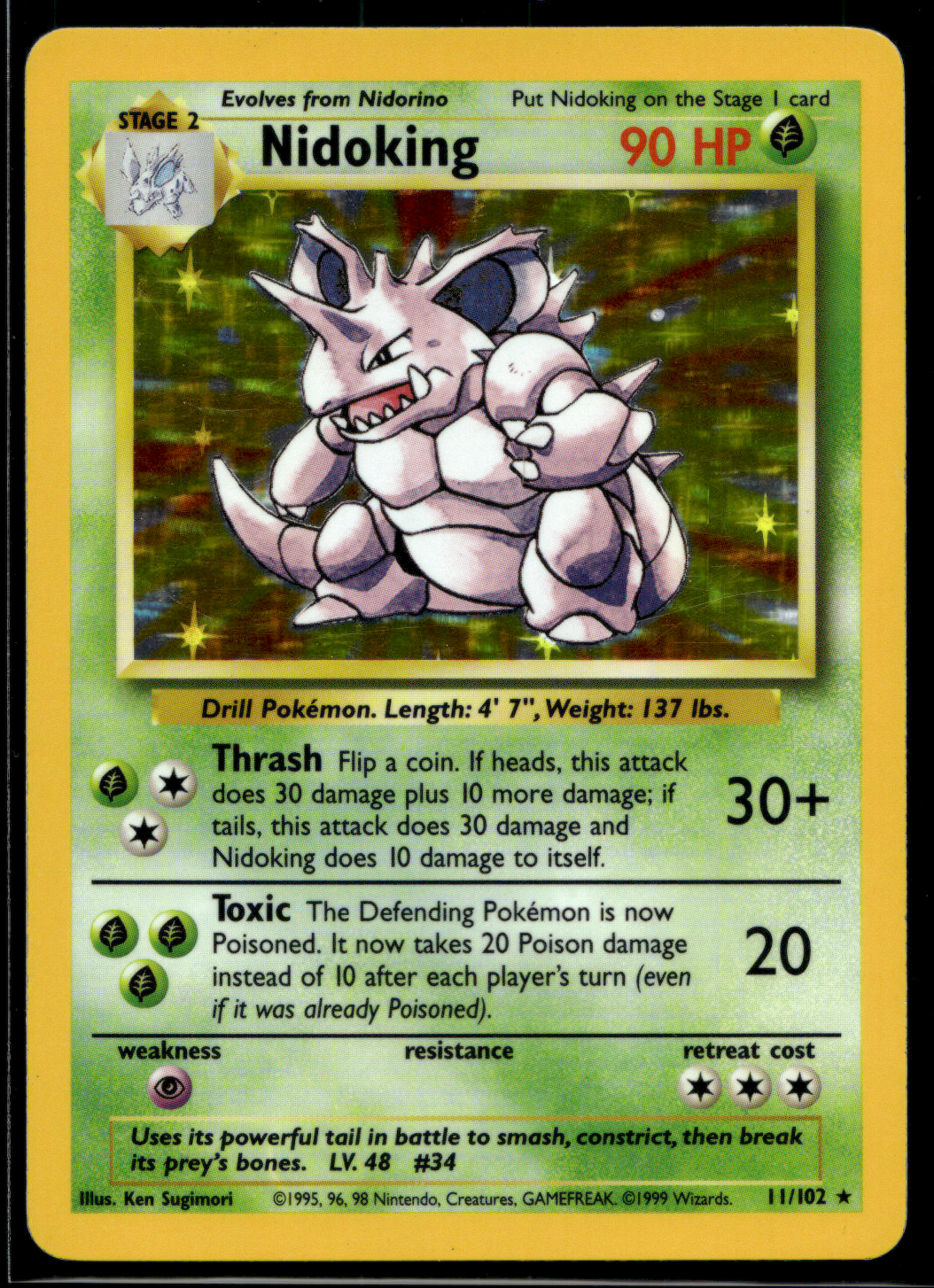 Pokemon Card Nidoking Holo Base Set Unlimited 11/102 NM-LP