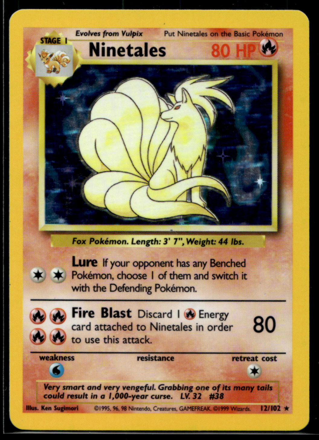 Pokemon Card Ninetales Holo Base Set Unlimited 12/102 NM-LP