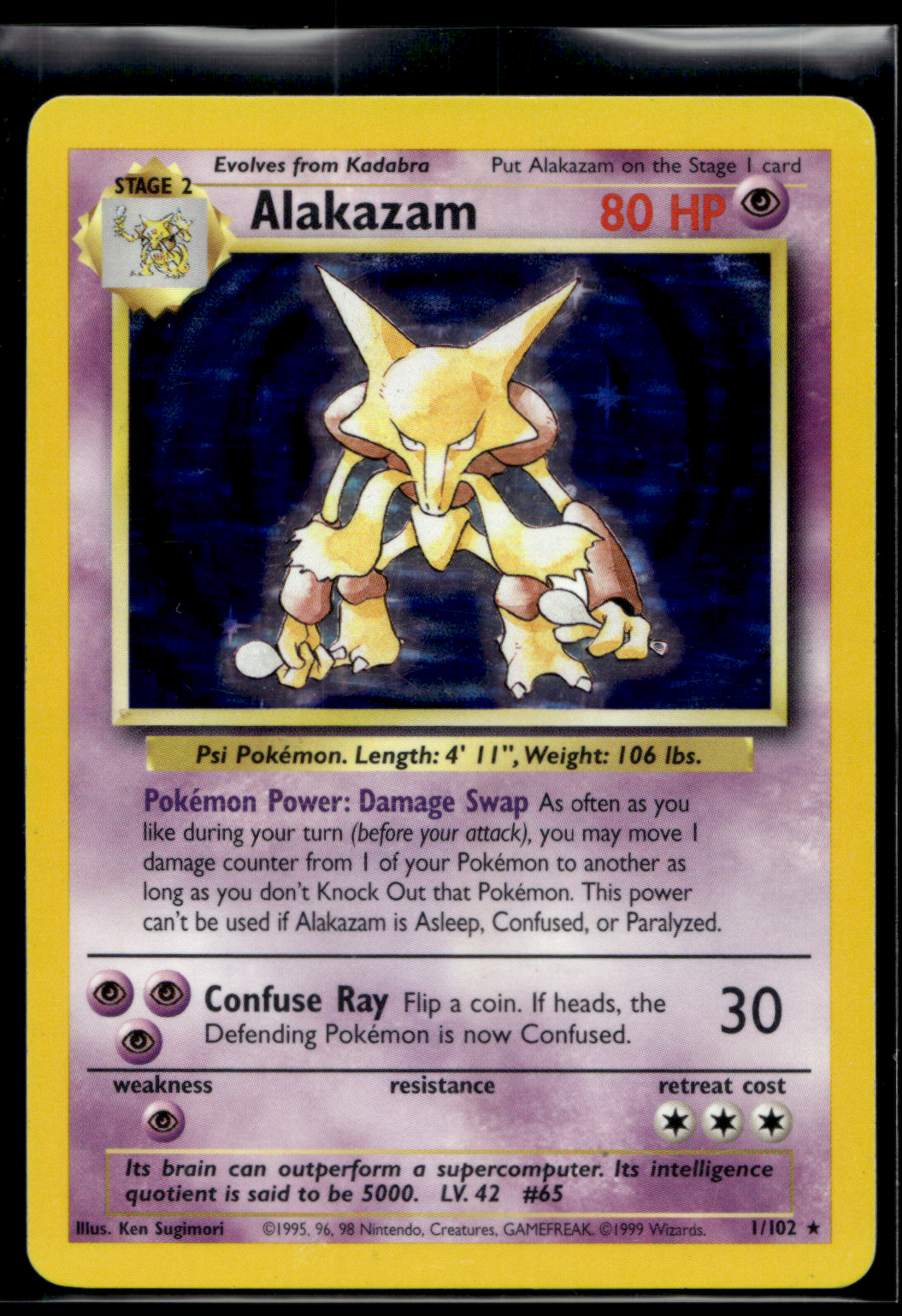 Pokemon Card Alakazam Holo Base Set Unlimited 1/102 LP-MP