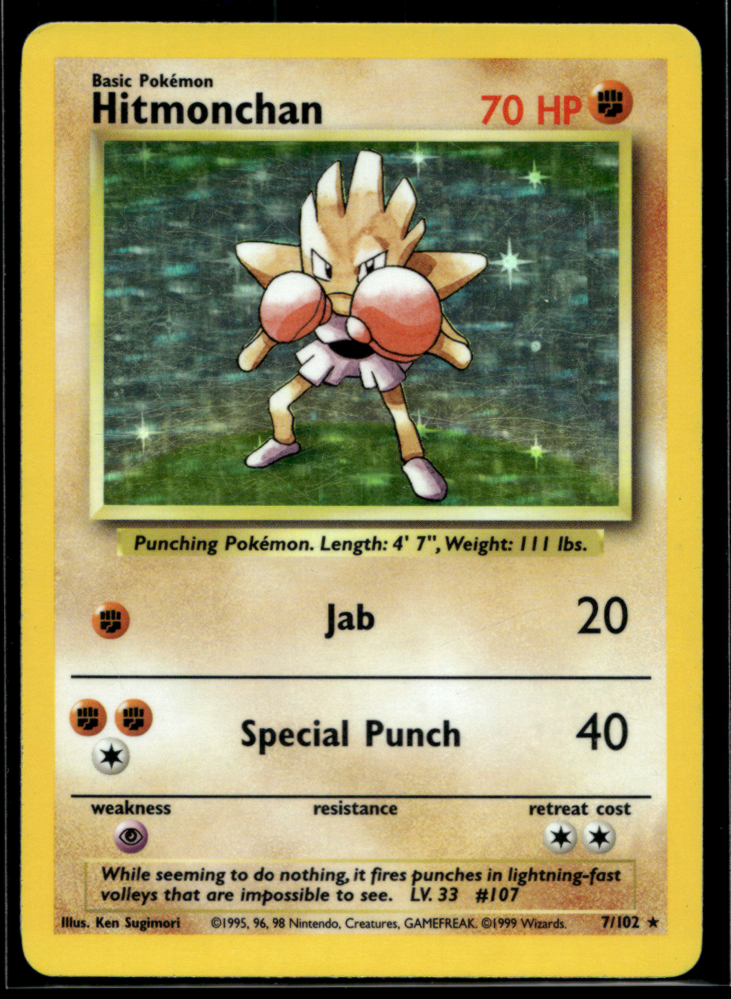 Pokemon Card Hitmonchan Holo Base Set Unlimited 7/102 NM-LP