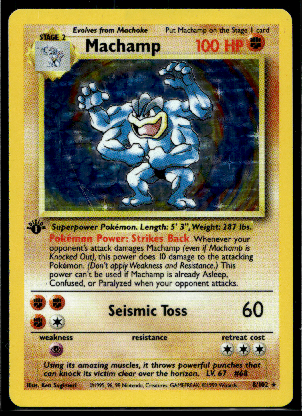 Pokemon Card Machamp Holo 1st Edition 8/102 LP-MP