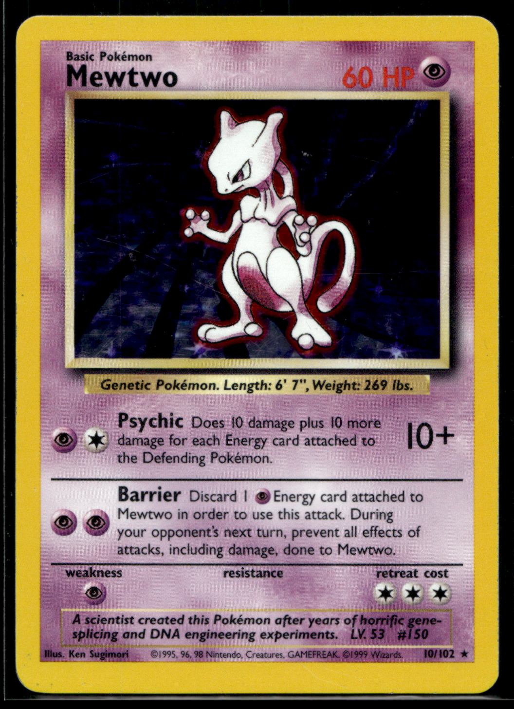 Pokemon Card Mewtwo Holo Base Set Unlimited 10/102 LP-MP