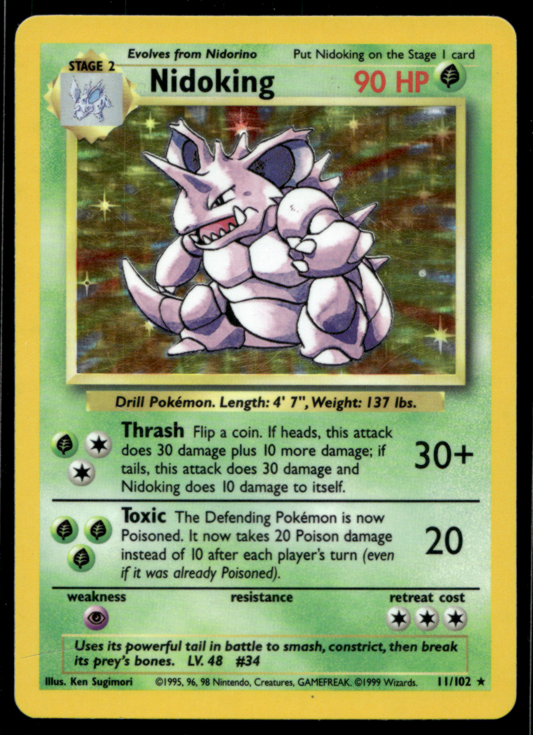 Pokemon Card Nidoking Holo Base Set Unlimited 11/102 LP-MP