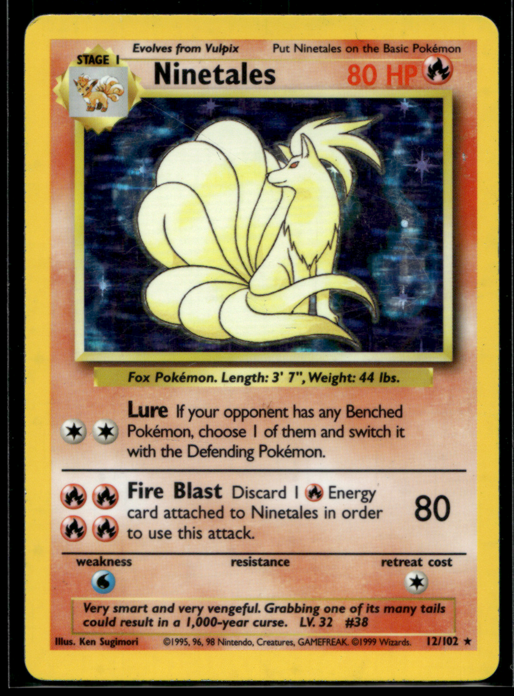 Pokemon Card Ninetales Holo Base Set Unlimited 12/102 LP-MP