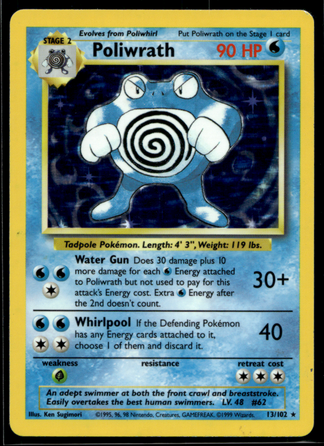 Pokemon Card Poliwrath Holo Base Set Unlimited 13/102 LP-MP