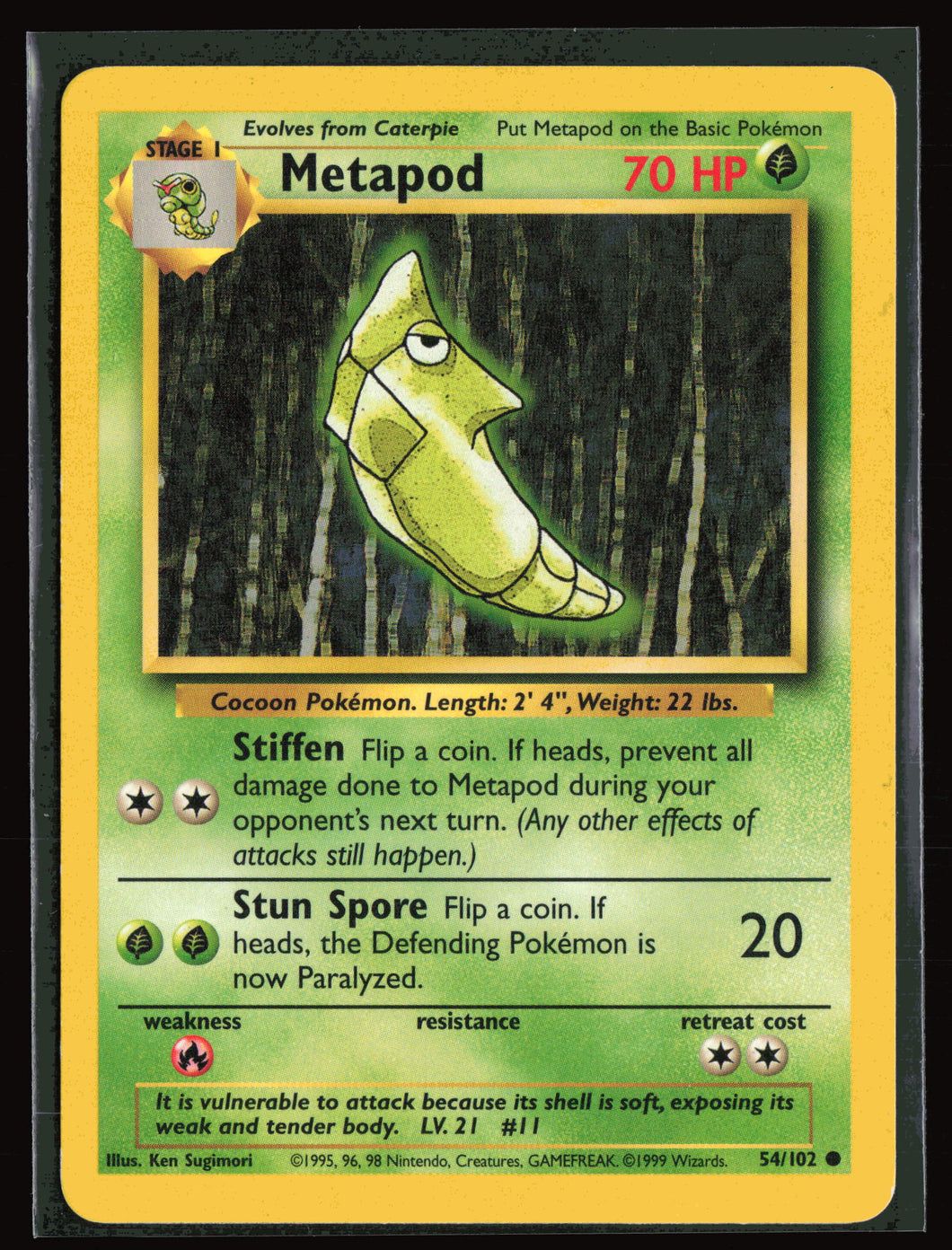 Metapod Base Set Unlimited 1999 Pokemon NM-EXC
