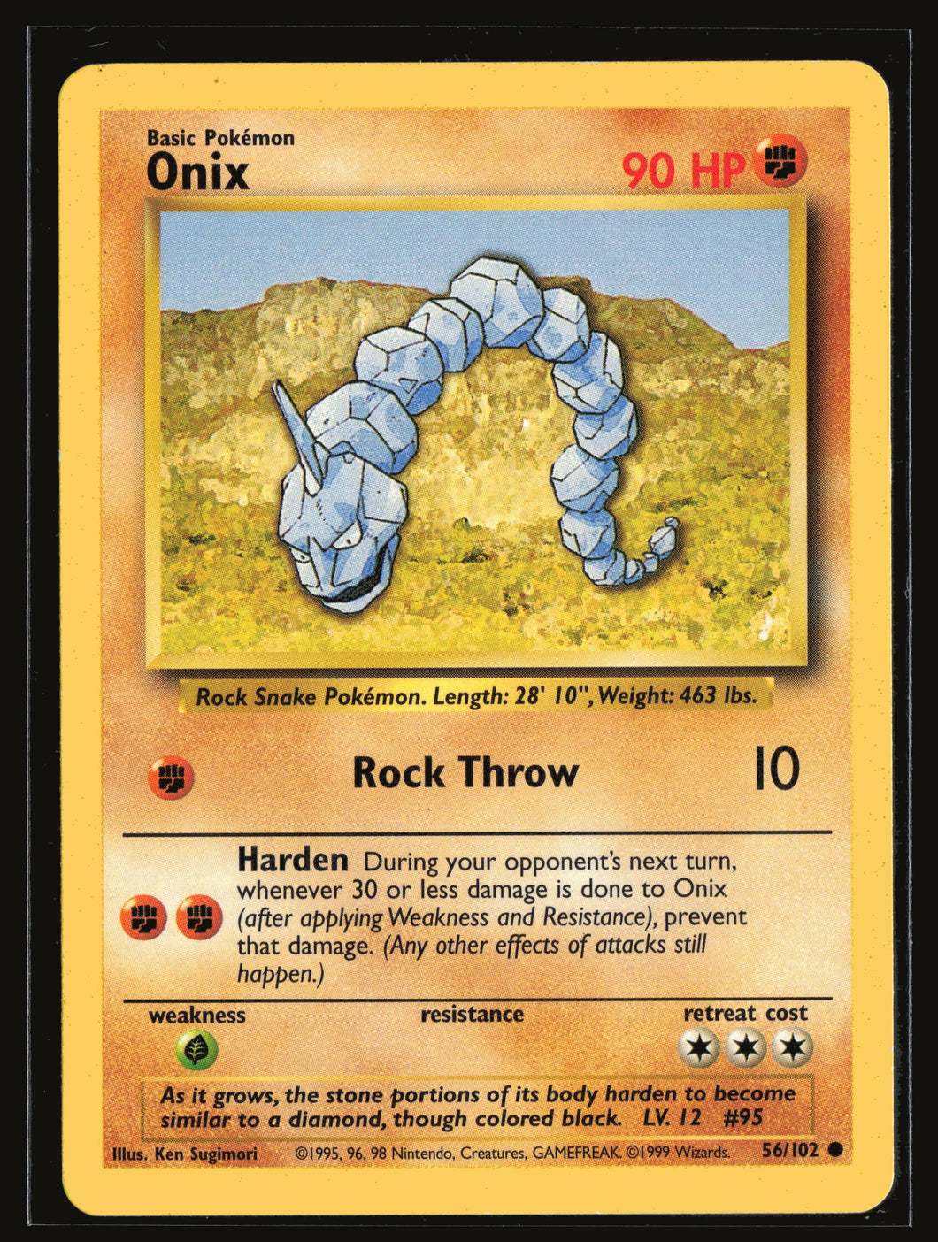 Onix Base Set Unlimited 1999 Pokemon NM-EXC