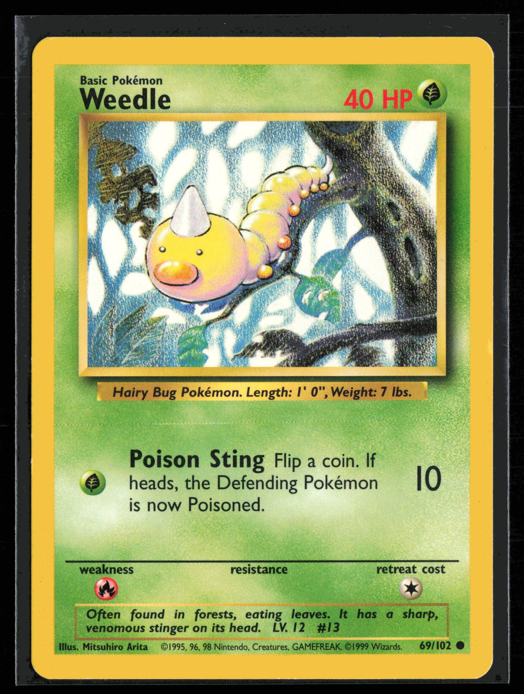 Weedle Base Set Unlimited 1999 Pokemon NM-EXC